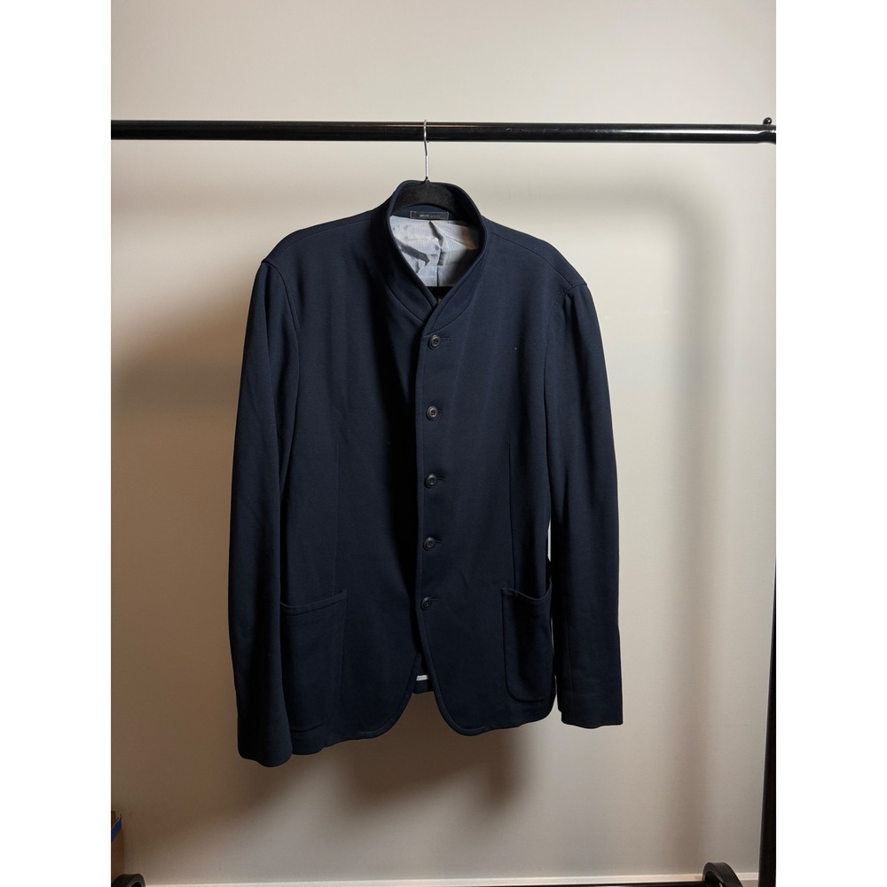 Armani Collezioni Mens Navy Blue Mandarin Collar Jersey Knit Blazer Jacket 46R